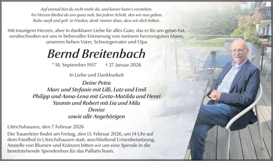 Traueranzeige von Bernd Breitenbach von FZ