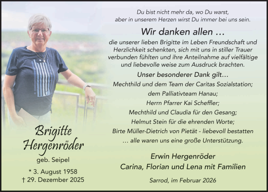 Traueranzeige von Brigitte Hergenröder von FZ