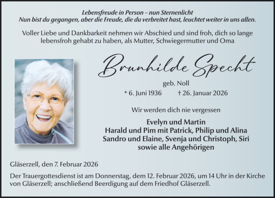 Traueranzeige von Brunhilde Specht von FZ