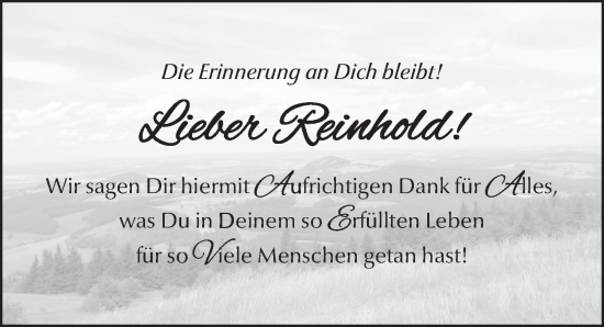 Traueranzeige von Reinhold Pappert von FZ