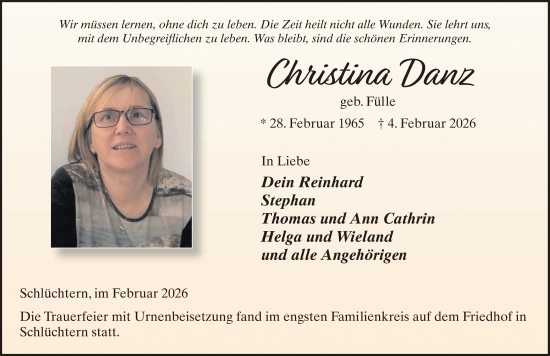 Traueranzeige von Christina Danz von FZ