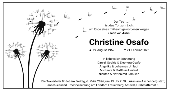 Traueranzeige von Christine Osafo von FZ