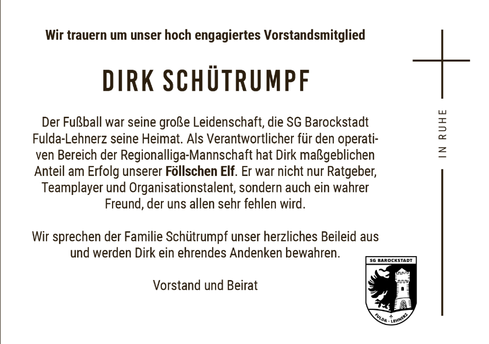  Traueranzeige für Dirk Schütrumpf vom 07.02.2026 aus FZ