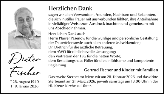 Traueranzeige von Dieter Fischer von FZ