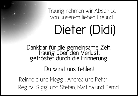 Traueranzeige von Dieter Kullmann von FZ