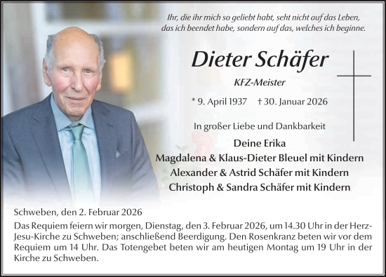 Traueranzeige von Dieter Schäfer von FZ