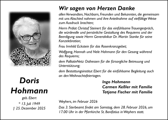 Traueranzeige von Doris Hohmann von FZ