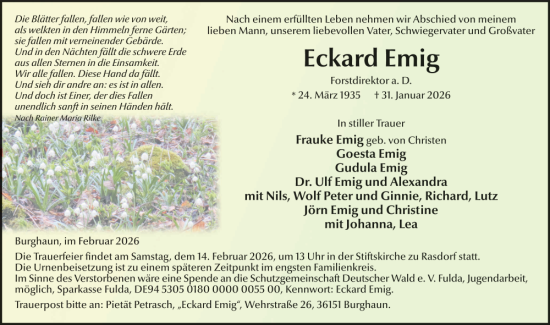Traueranzeige von Eckard Emig von FZ
