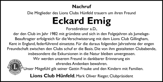 Traueranzeige von Eckard Emig von FZ