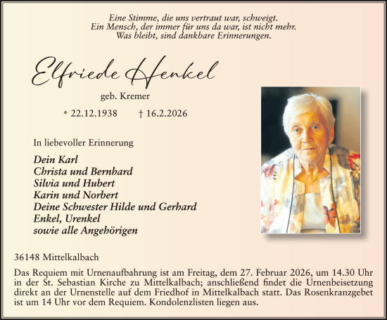 Traueranzeige von Elfriede Henkel von FZ