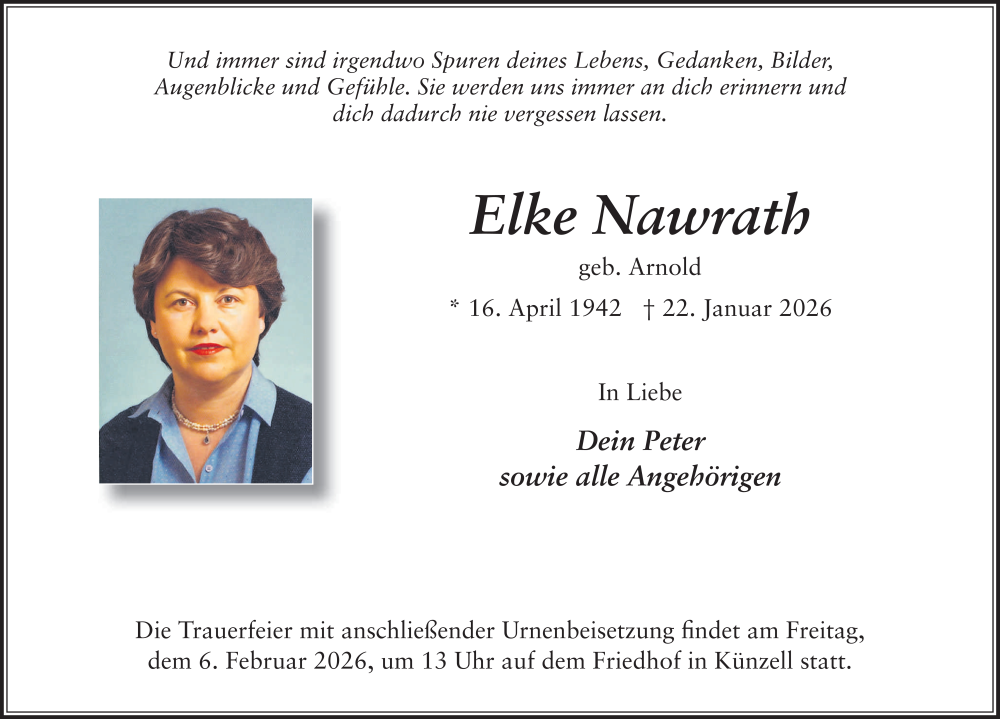  Traueranzeige für Elke Nawrath vom 03.02.2026 aus FZ