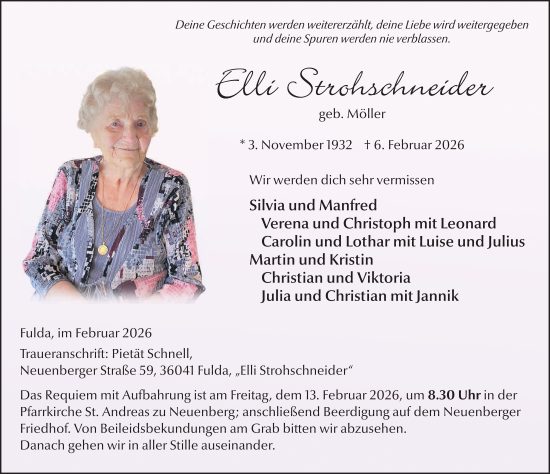 Traueranzeige von Elli Strohschneider von FZ