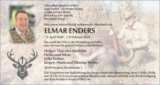 Traueranzeige von Elmar Enders von FZ
