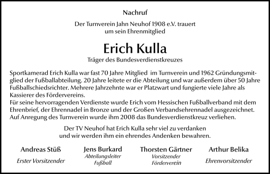 Traueranzeige von Erich Kulla von FZ
