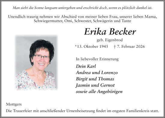 Traueranzeige von Erika Becker von FZ