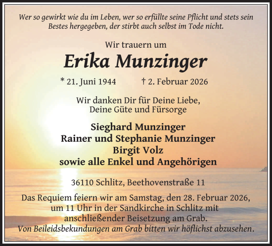 Traueranzeige von Erika Munzinger von FZ