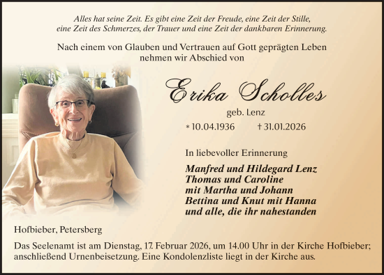 Traueranzeige von Erika Scholles von FZ