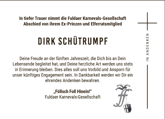Traueranzeige von Dirk Schütrumpf von FZ