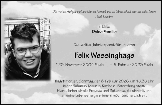 Traueranzeige von Felix Wessinghage von FZ