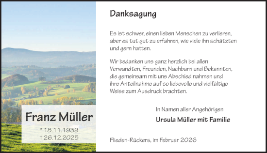 Traueranzeige von Franz Müller von FZ