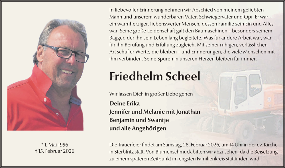  Traueranzeige für Friedhelm Scheel vom 21.02.2026 aus FZ