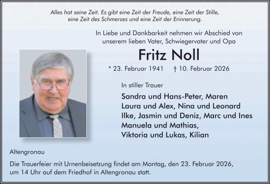 Traueranzeige von Fritz Noll von FZ
