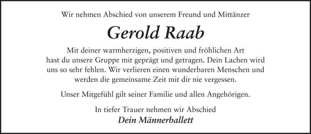  Traueranzeige für Gerold Raab vom 14.02.2026 aus FZ
