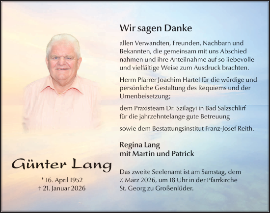 Traueranzeige von Günter Lang von FZ