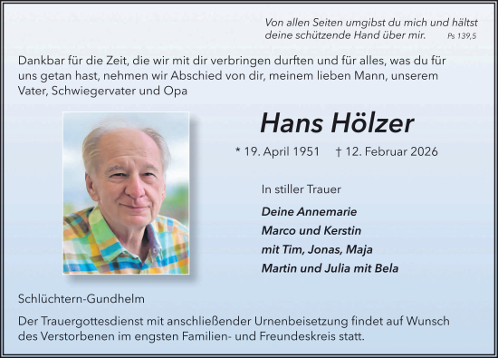 Traueranzeige von Hans Hölzer von FZ