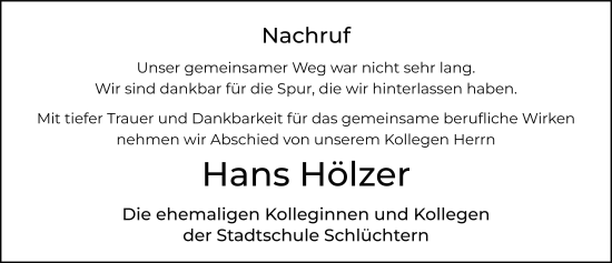 Traueranzeige von Hans Hölzer von FZ