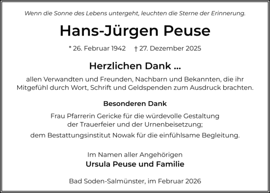 Traueranzeige von Hans-Jürgen Peuse von FZ