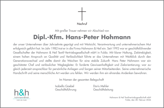 Traueranzeige von Hans-Peter Hohmann von FZ