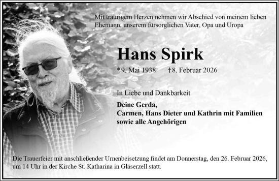 Traueranzeige von Hans Spirk von FZ