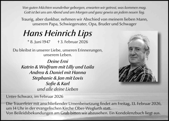 Traueranzeige von Hans Heinrich Lips von FZ