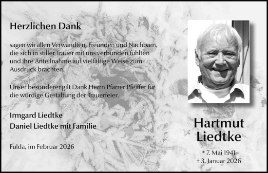 Traueranzeige von Hartmut Liedtke von FZ