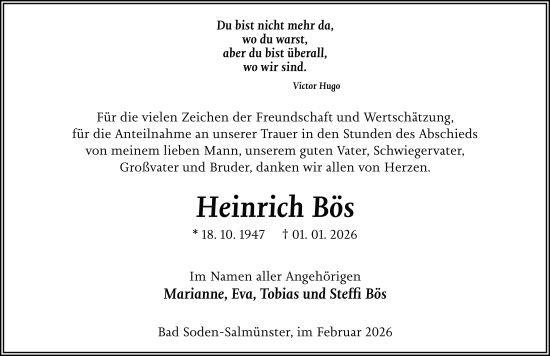 Traueranzeige von Heinrich Bös von FZ