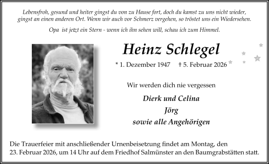 Traueranzeige von Heinz Schlegel von FZ