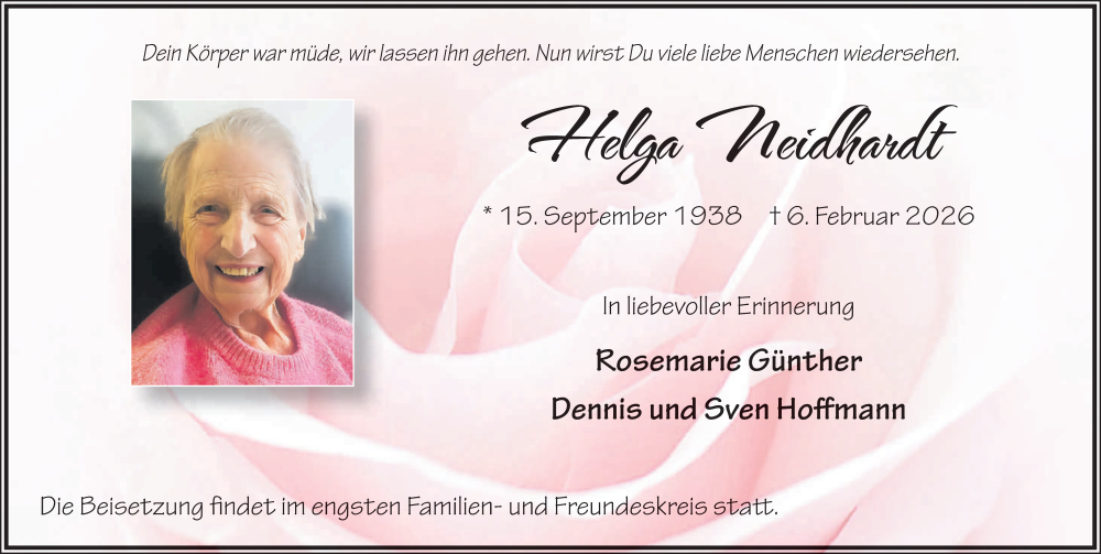 Traueranzeige für Helga Neidhardt vom 21.02.2026 aus FZ