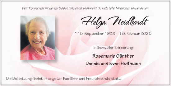 Traueranzeige von Helga Neidhardt von FZ