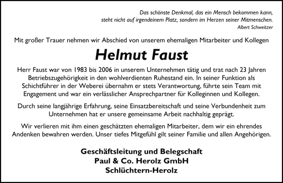 Traueranzeige von Helmut Faust von FZ