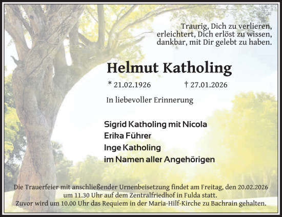 Traueranzeige von Helmut Katholing von FZ