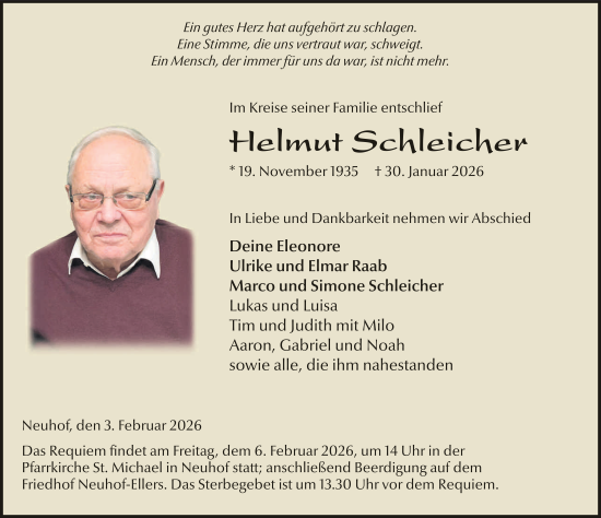 Traueranzeige von Helmut Schleicher von FZ