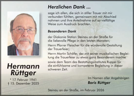 Traueranzeige von Hermann Rüttger von FZ