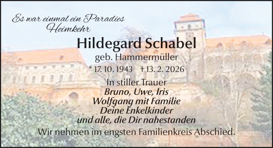 Traueranzeige von Hildegard Schabel von FZ