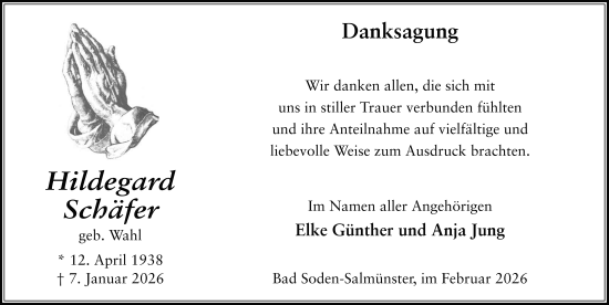 Traueranzeige von Hildegard Schäfer von FZ