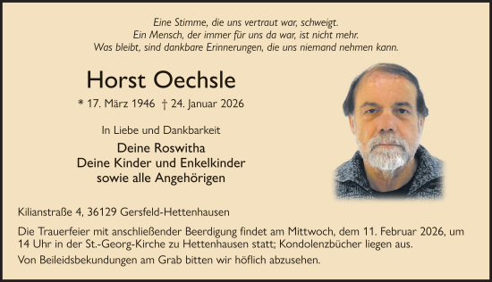 Traueranzeige von Horst Oechsle von FZ