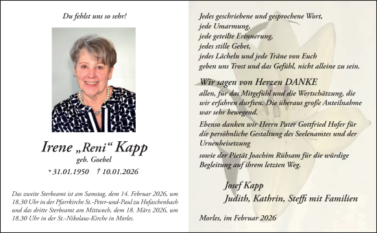 Traueranzeige von Irene Kapp von FZ