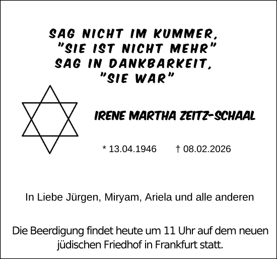 Traueranzeige von Irene Martha Zeitz-Schaal von FZ