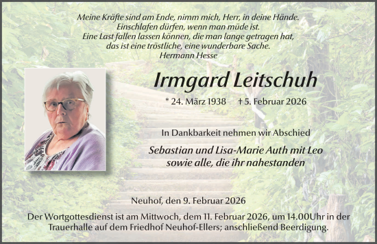 Traueranzeige von Irmgard Leitschuh von FZ