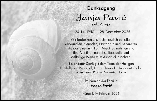 Traueranzeige von Janja Pavic von FZ